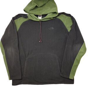 North Face Hoodie Men Extra Large Black Green Fleece Pullover Outdoor Hiking TNF
